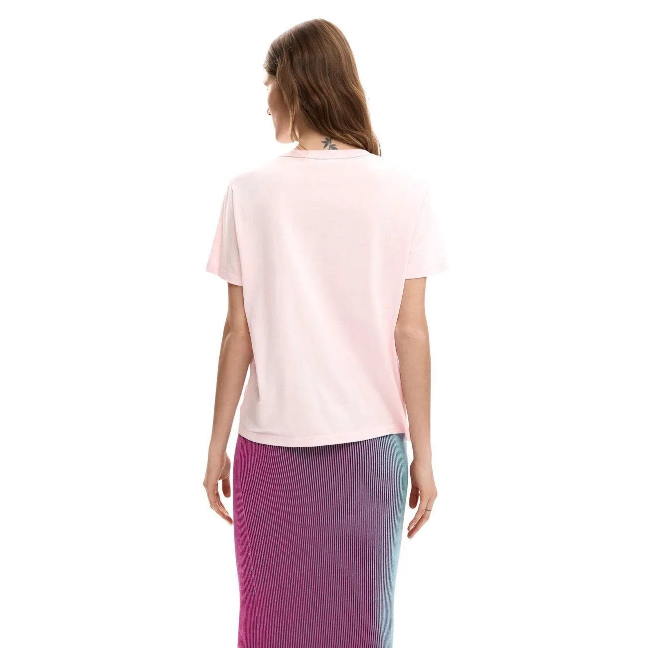 Desigual Women Soft Pink Print Cotton T-Shirt For Breezy Summer Days by Desigual
