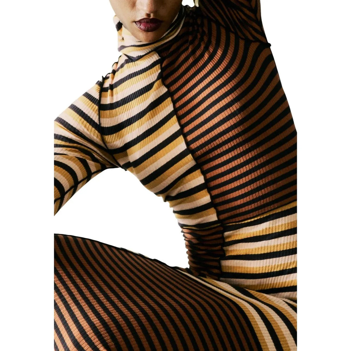 Desigual Women Elegant Striped Long Sleeve Turtleneck Cotton Dress by Desigual