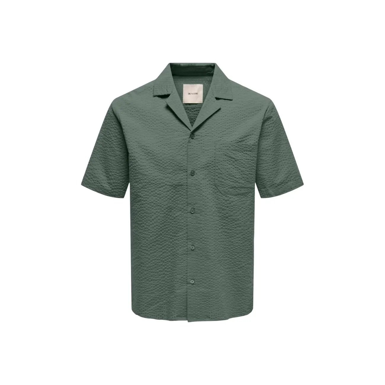 Only Sons Men Green Short Sleeve Organic Cotton Premium Resort Shirt by Only & Sons