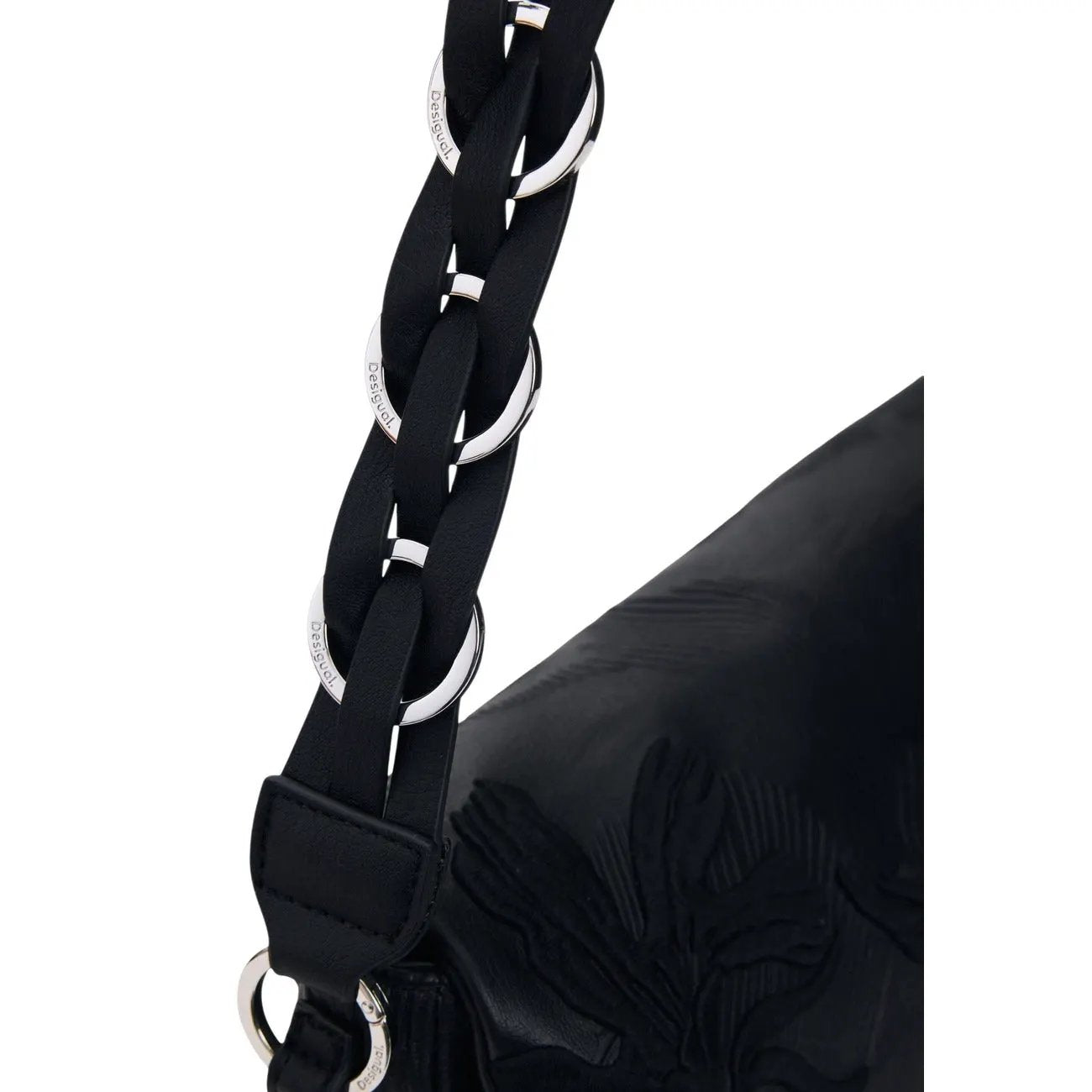 Desigual Women Black Braided Handbag With Embossed Palm And Pockets by Desigual