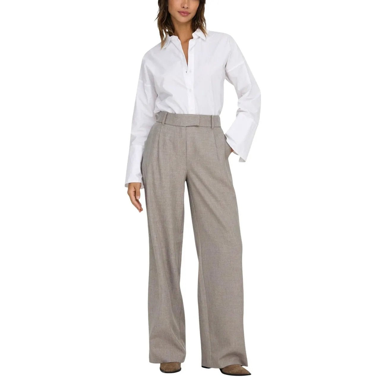 Only Women Grey Stretch Tailored Wide Leg Trousers For Fall Winter Style by Only