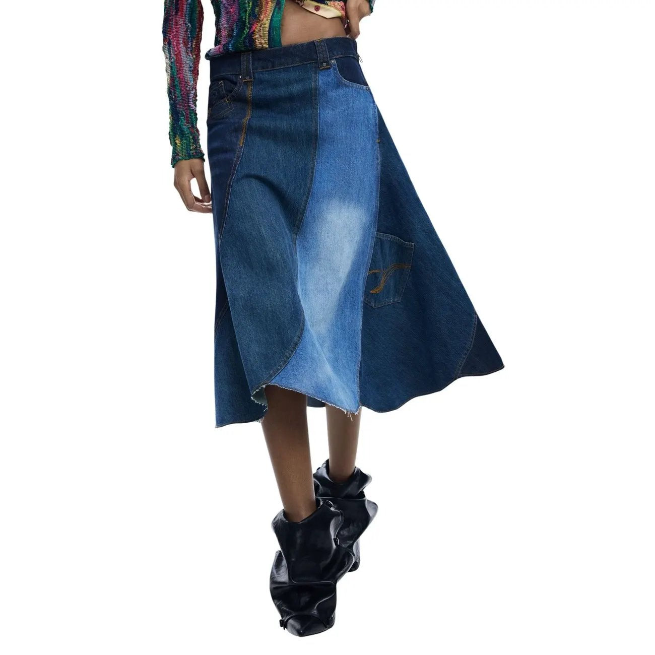 Desigual Women Stylish Blue Denim Skirt Cotton Zip Front Pockets by Desigual