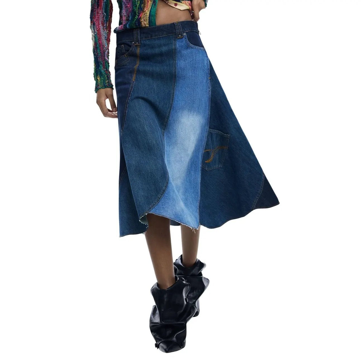 Desigual Women Stylish Blue Denim Skirt Cotton Zip Front Pockets by Desigual