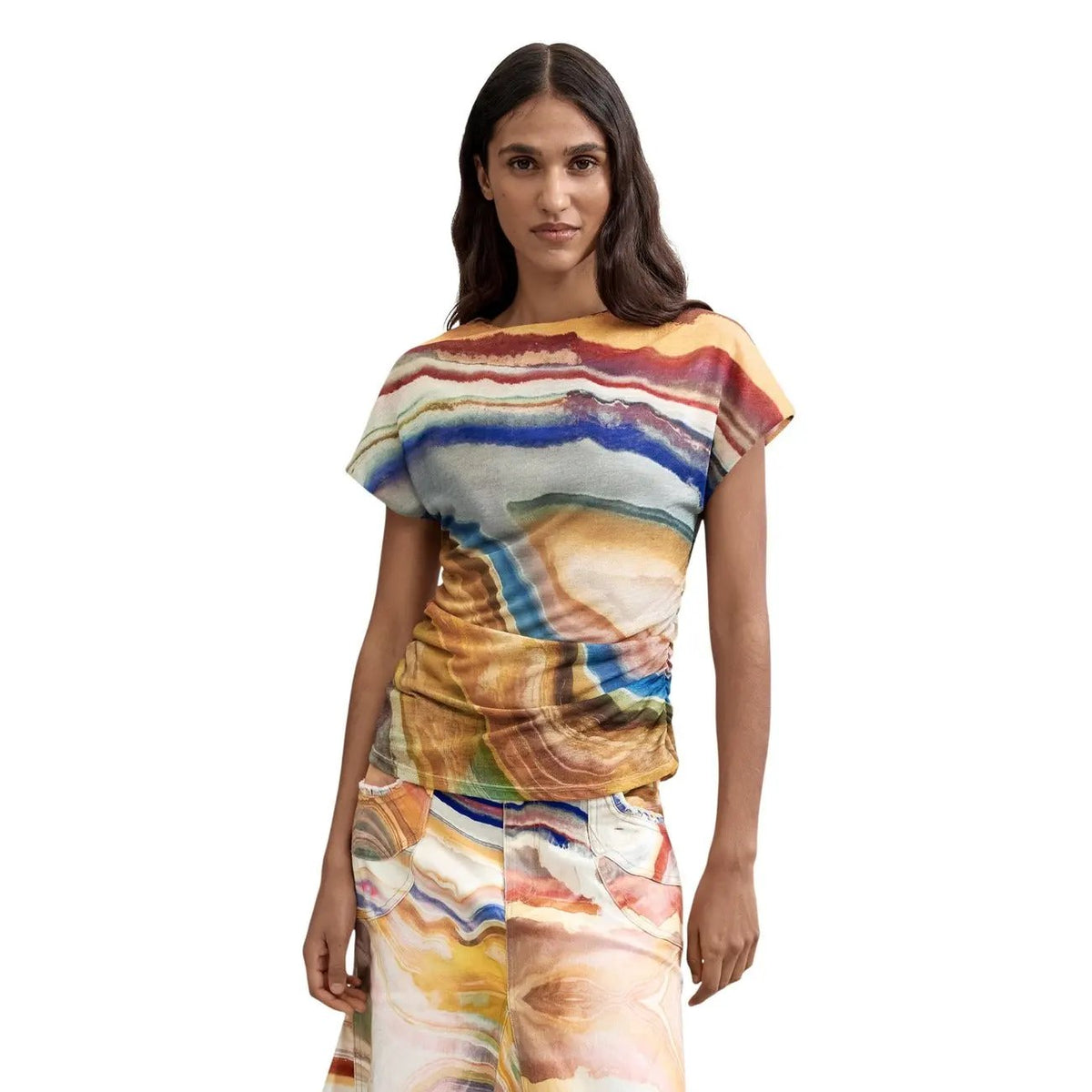 Desigual Women Comfortable Polyester Abstract Print Short Sleeve Top by Desigual