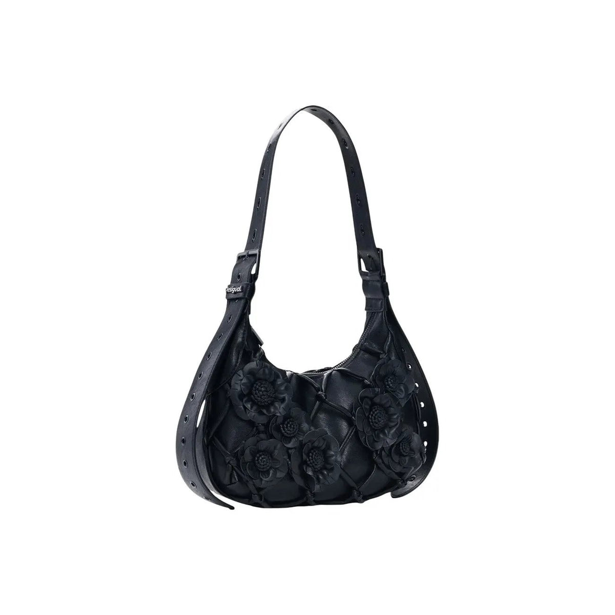 Desigual Black Floral Women Handbag Elegant Spring Summer Zip Fastening by Desigual