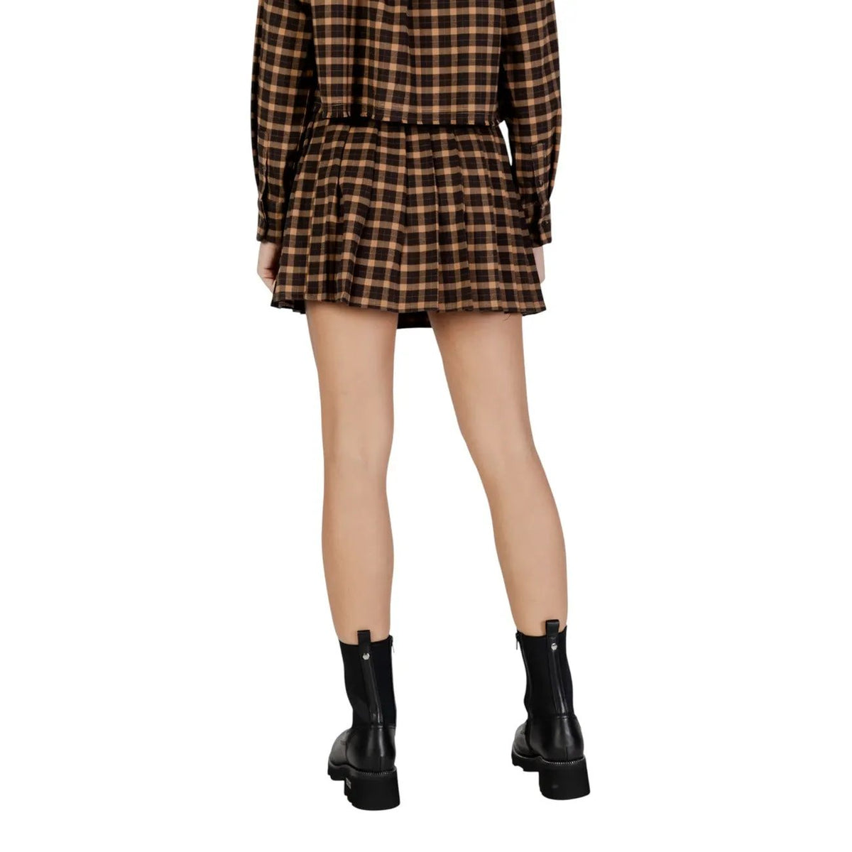 Only Women Stylish Pleated Checked Mini Skirt Brown Zip Comfortable Fit by Only