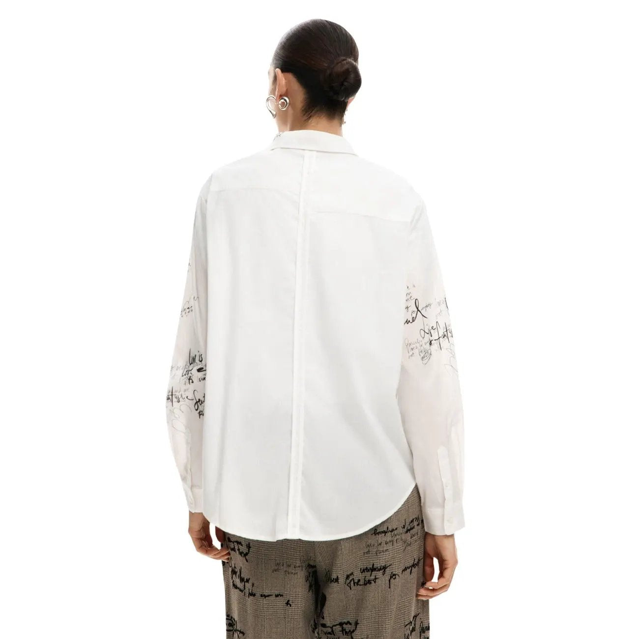 Desigual Women White Button-Front Shirt With Handwritten Script by Desigual