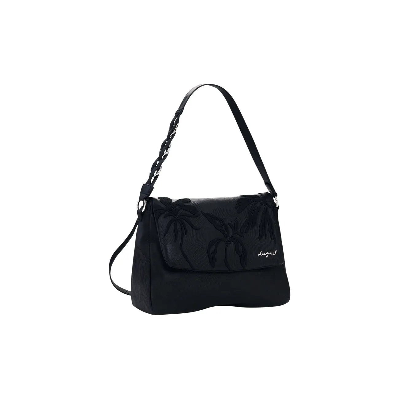 Desigual Women Black Braided Handbag With Embossed Palm And Pockets by Desigual