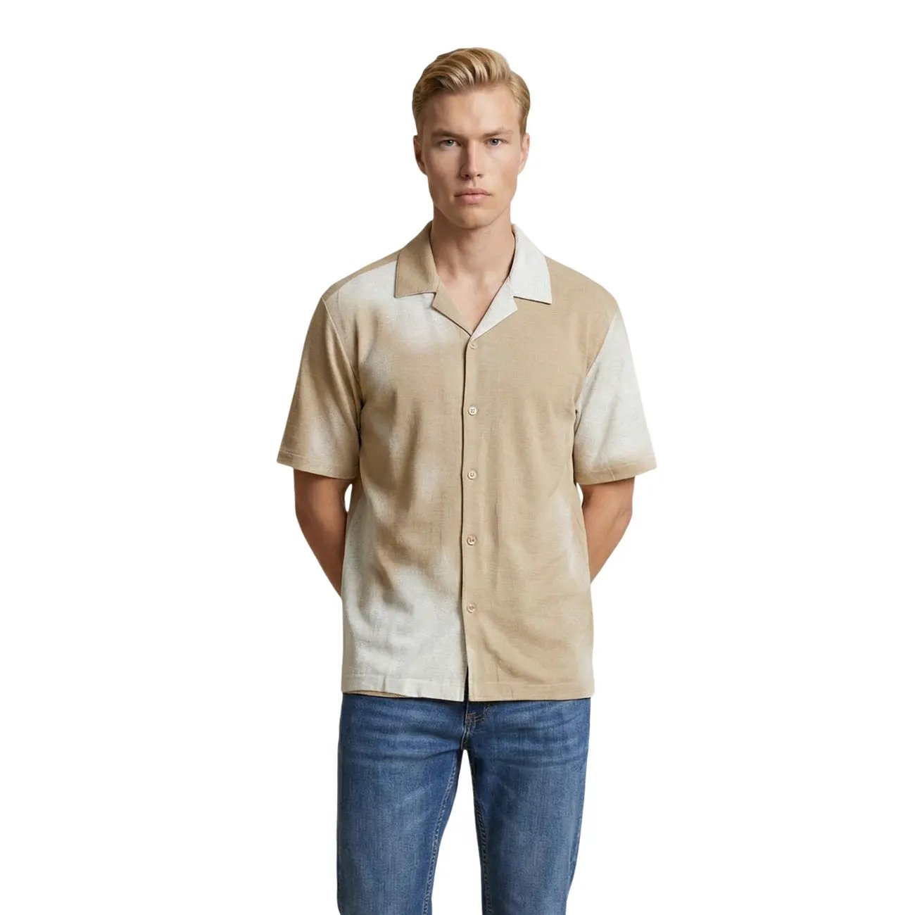 Premium Only And Sons Mens Green Short Sleeve V Neck Summer Shirt by Only & Sons