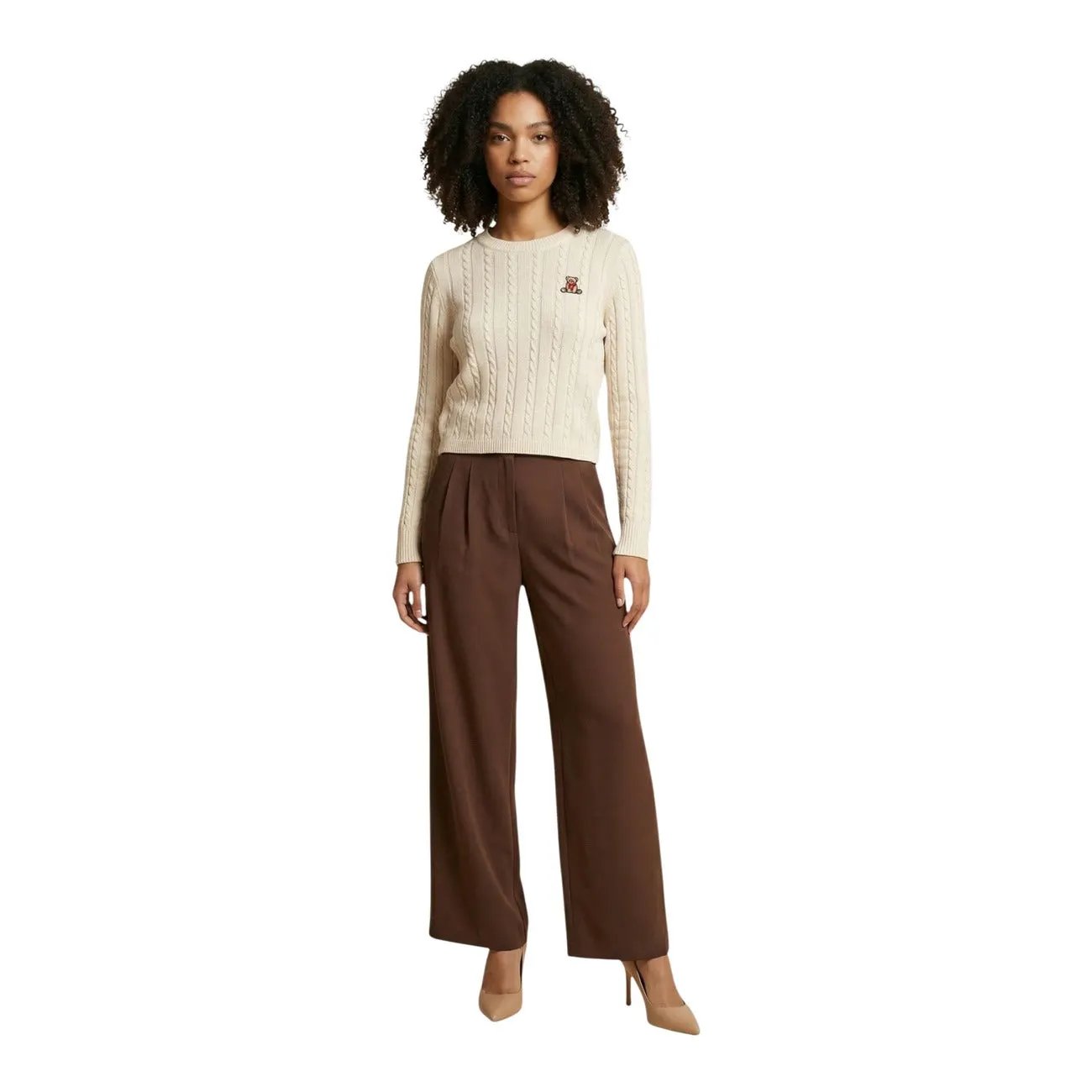 Only Women Brown Trousers Soft Stretch With Pockets Zip Closure by Only