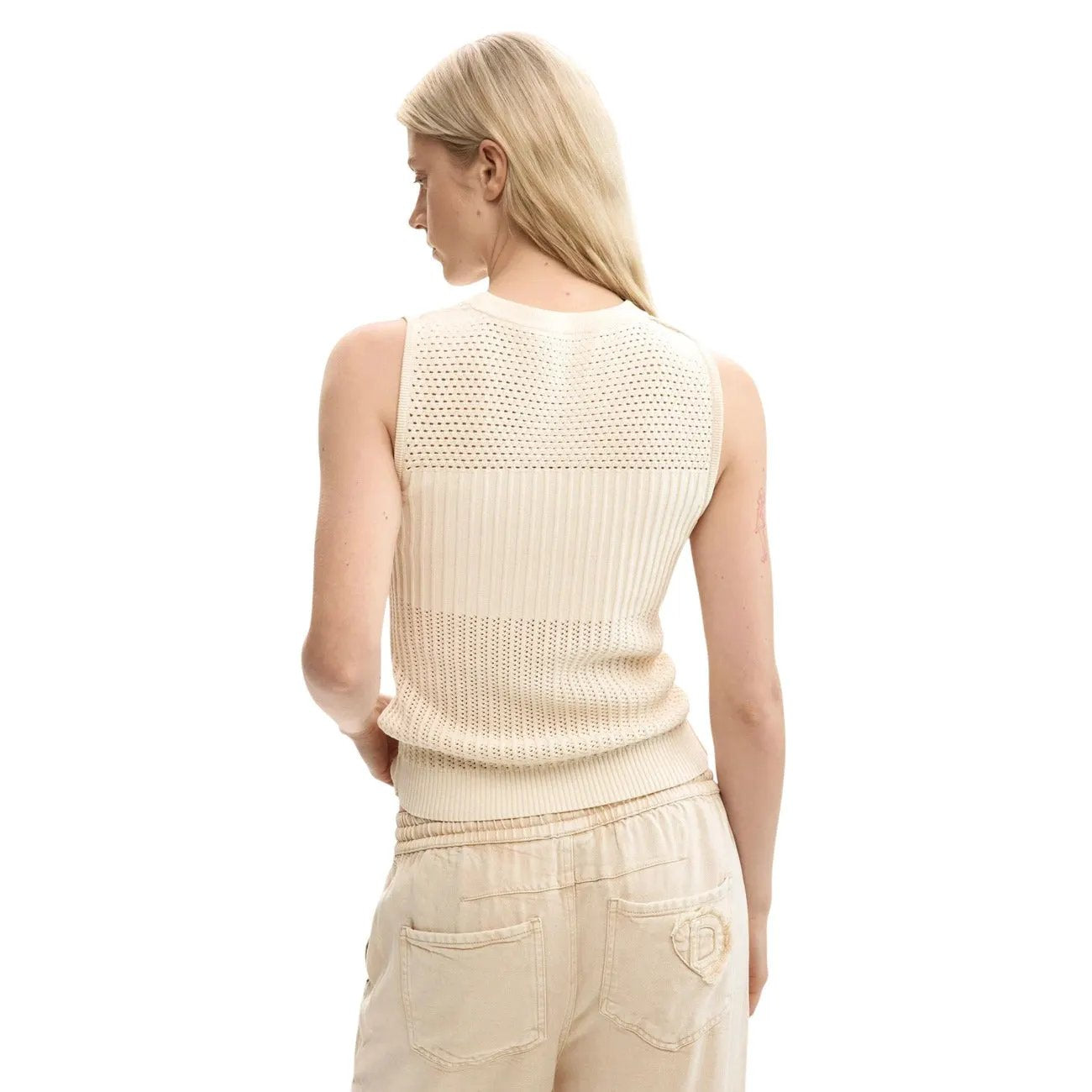 Desigual Women Stunning Beige Sleeveless Knit Top Breathable Cotton Blend by Desigual