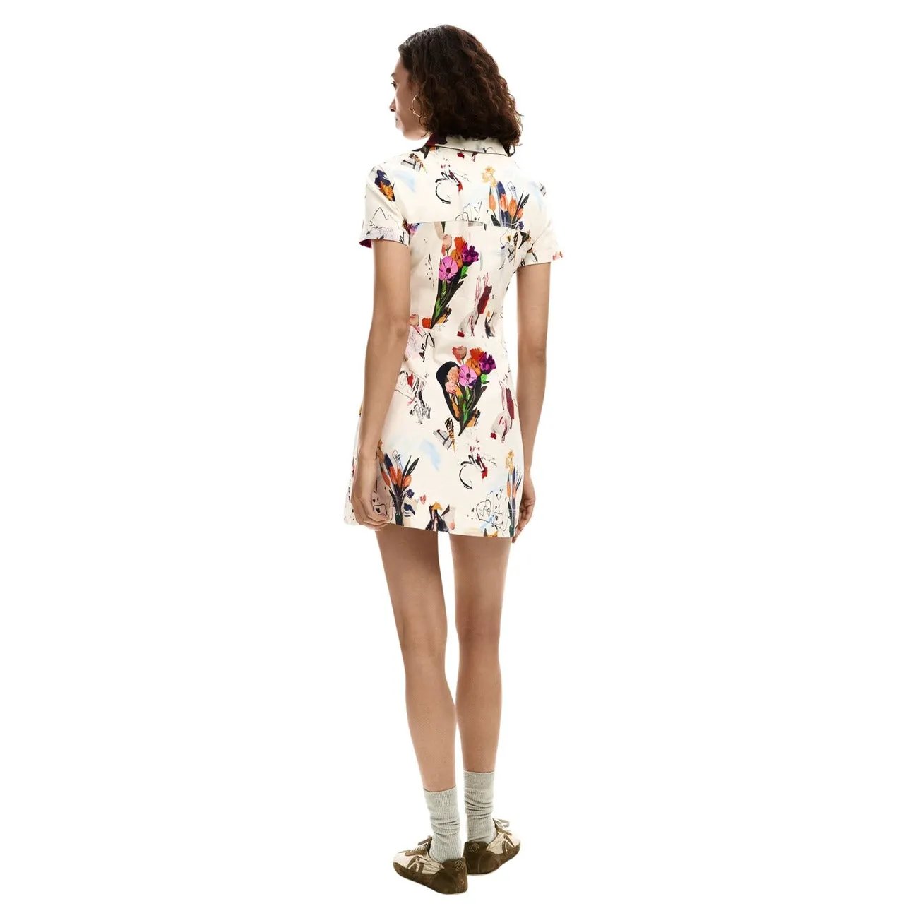Desigual Women Elegant Floral Button Shirt Dress Front Pocket Beige by Desigual