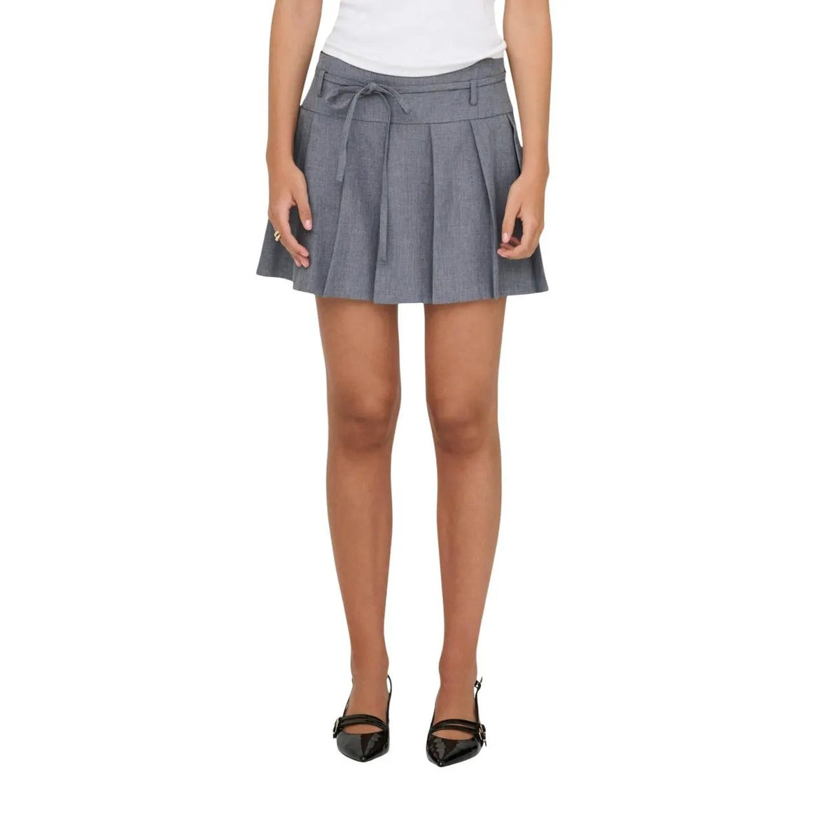 Only Women Grey Pleated Mini Skirt With Comfortable Stretchy Belt by Only
