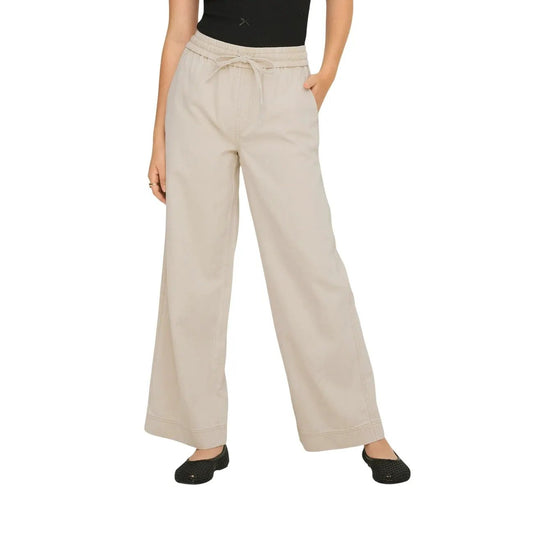 Only Women Beige Wide Leg Trousers Drawstring Waist Comfortable Lyocell by Only