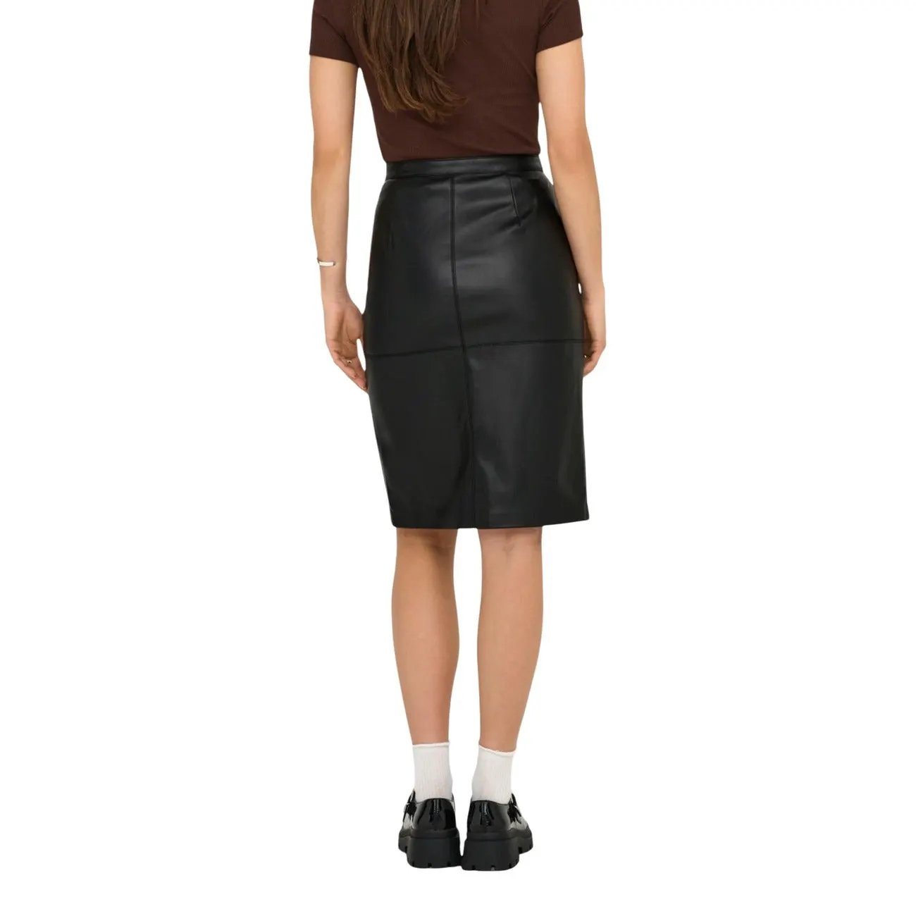 Only Women Stylish Black Polyester Pencil Skirt With Front Zip Slit Detail by Only