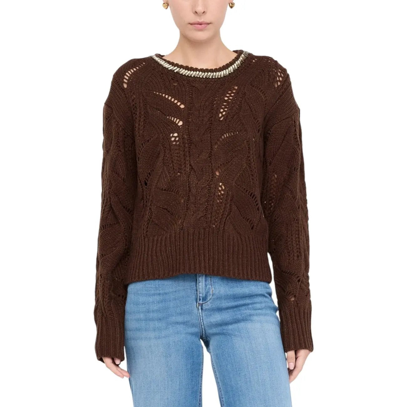 Liu Jo Women Grey Acrylic Wool Blend Cable Knit Long Sleeve Sweater by Liu Jo