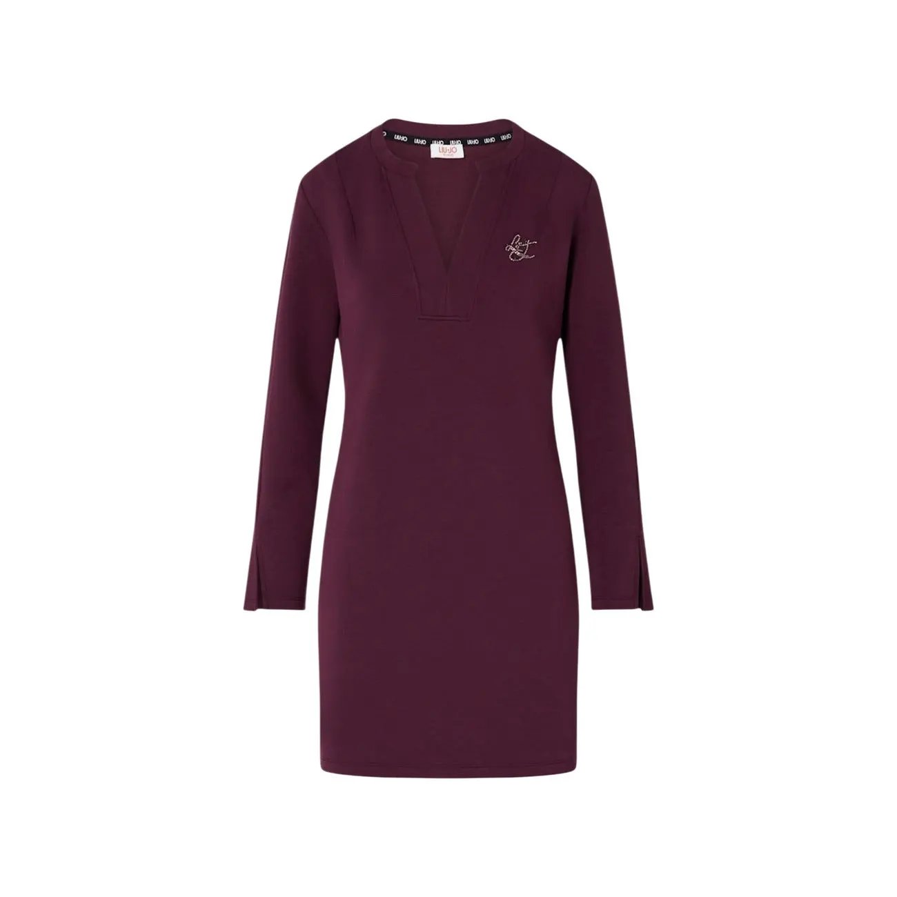 Liu Jo Women Bordeaux Long Sleeve Deep V Neck Comfortable Dress by Liu Jo