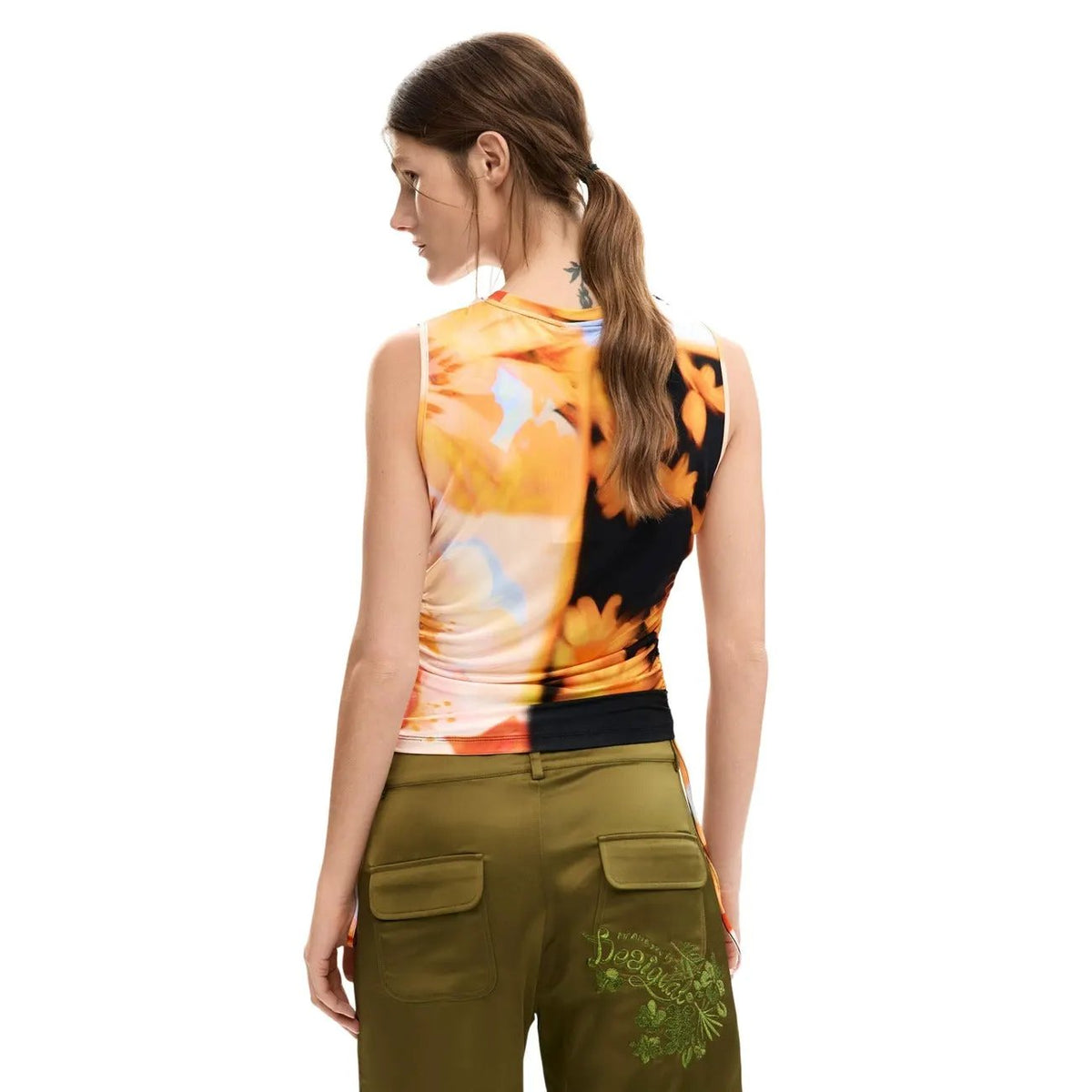 Desigual Women Stunning Orange Floral Sleeveless Stretchy Viscose Blouse by Desigual