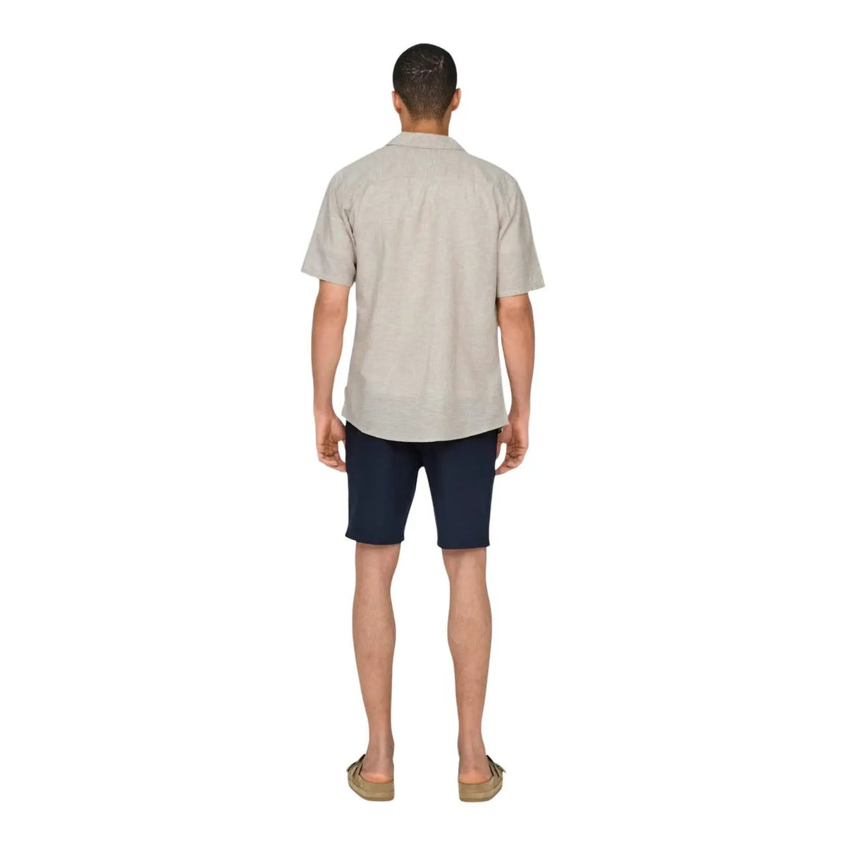 Only and Sons Men Beige Lightweight Short Sleeve Cotton Linen Shirt by Only & Sons