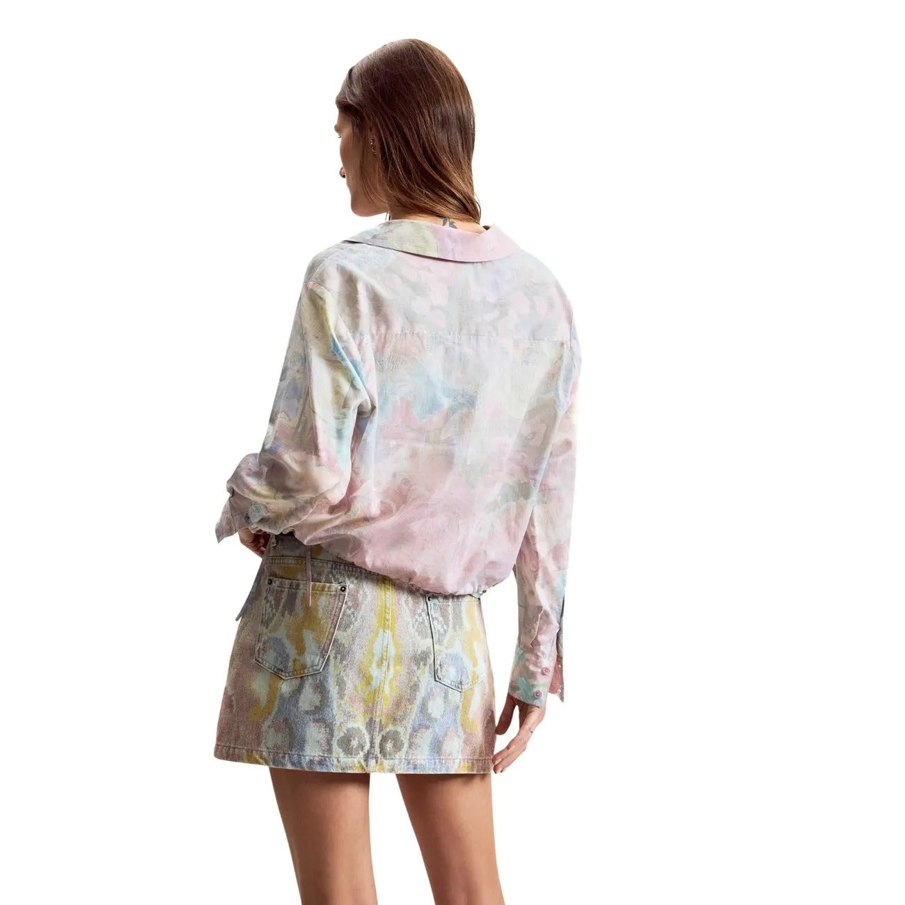 Desigual Women Stylish Pink Floral Long Sleeve Drawstring Crop Shirt by Desigual