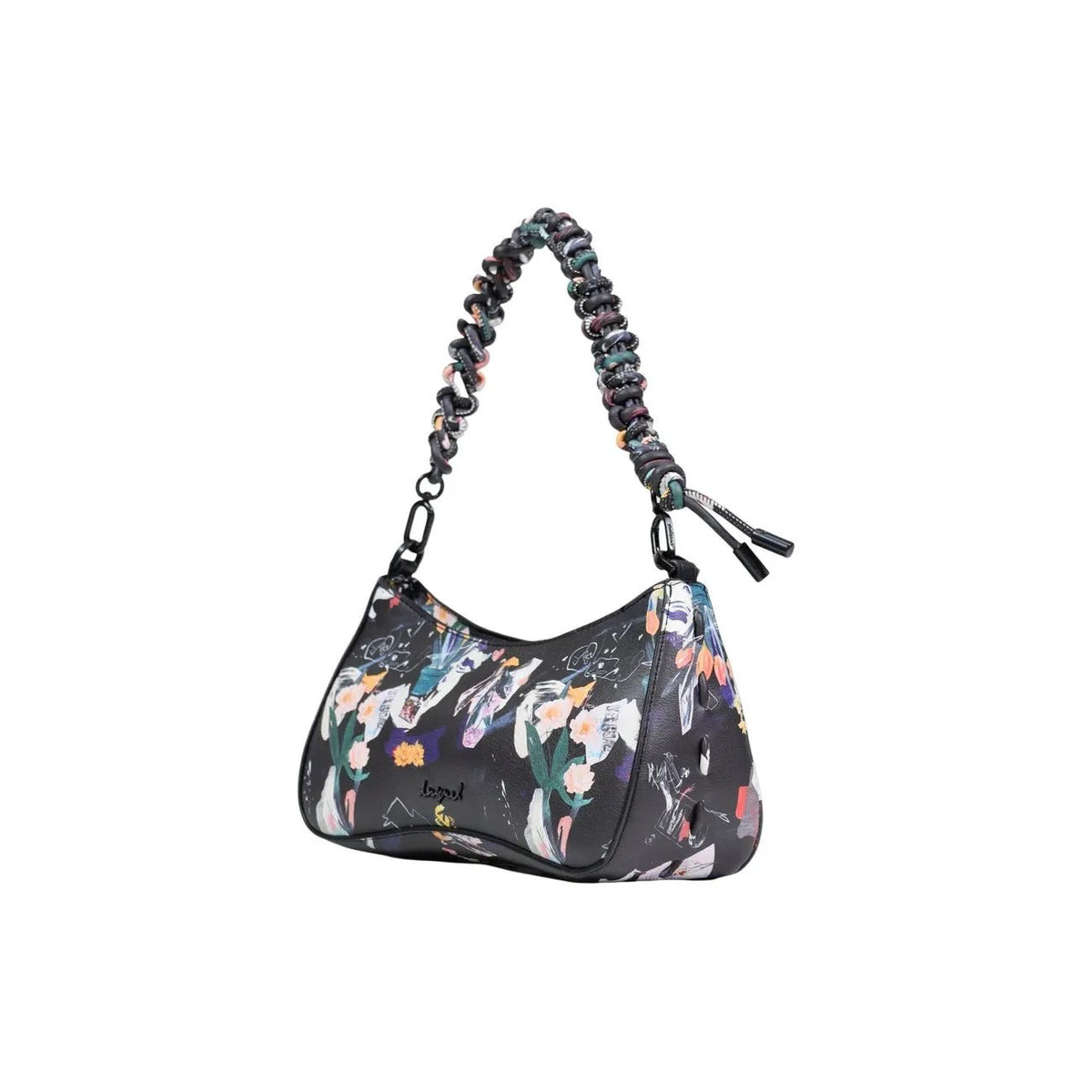 Desigual Women Black Woven Shoulder Handbag With Zip And Braided Handle by Desigual