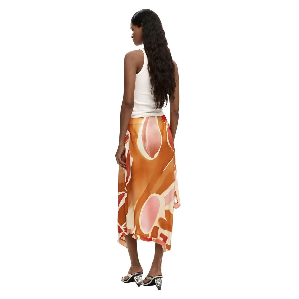 Desigual Women Beautiful Colorful Viscose Skirt Orange Abstract Design by Desigual