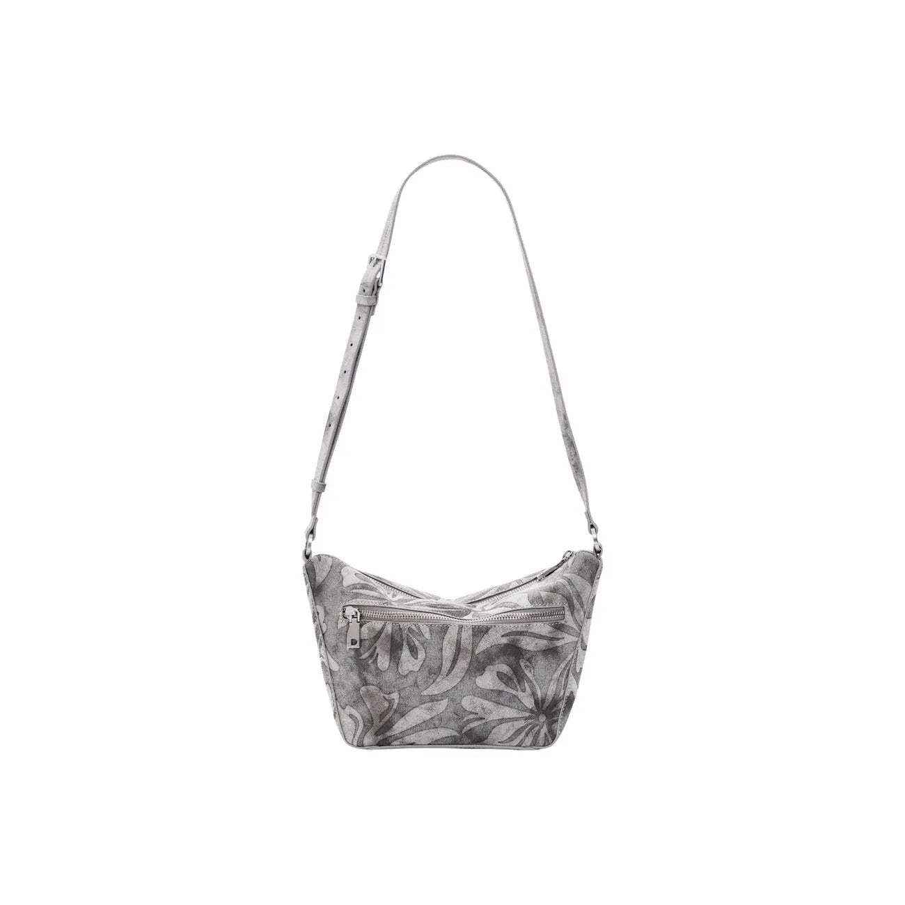 Desigual Women Grey Floral Ruffle Handle Shoulder Handbag Purse by Desigual