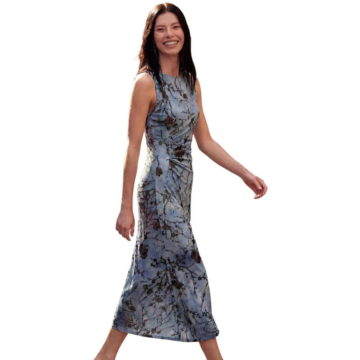 Desigual Women Light Blue Floral Sleeveless Elegant Summer Midi Dress by Desigual