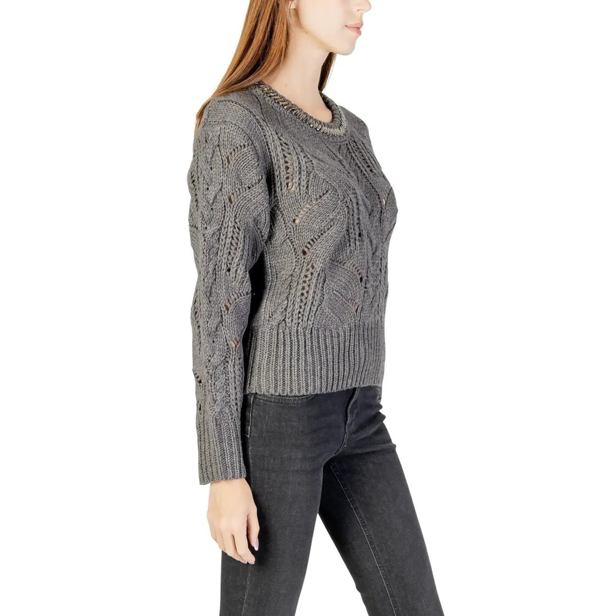Liu Jo Women Grey Acrylic Wool Blend Cable Knit Long Sleeve Sweater by Liu Jo