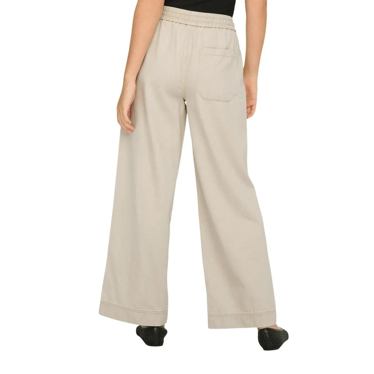 Only Women Beige Wide Leg Trousers Drawstring Waist Comfortable Lyocell by Only