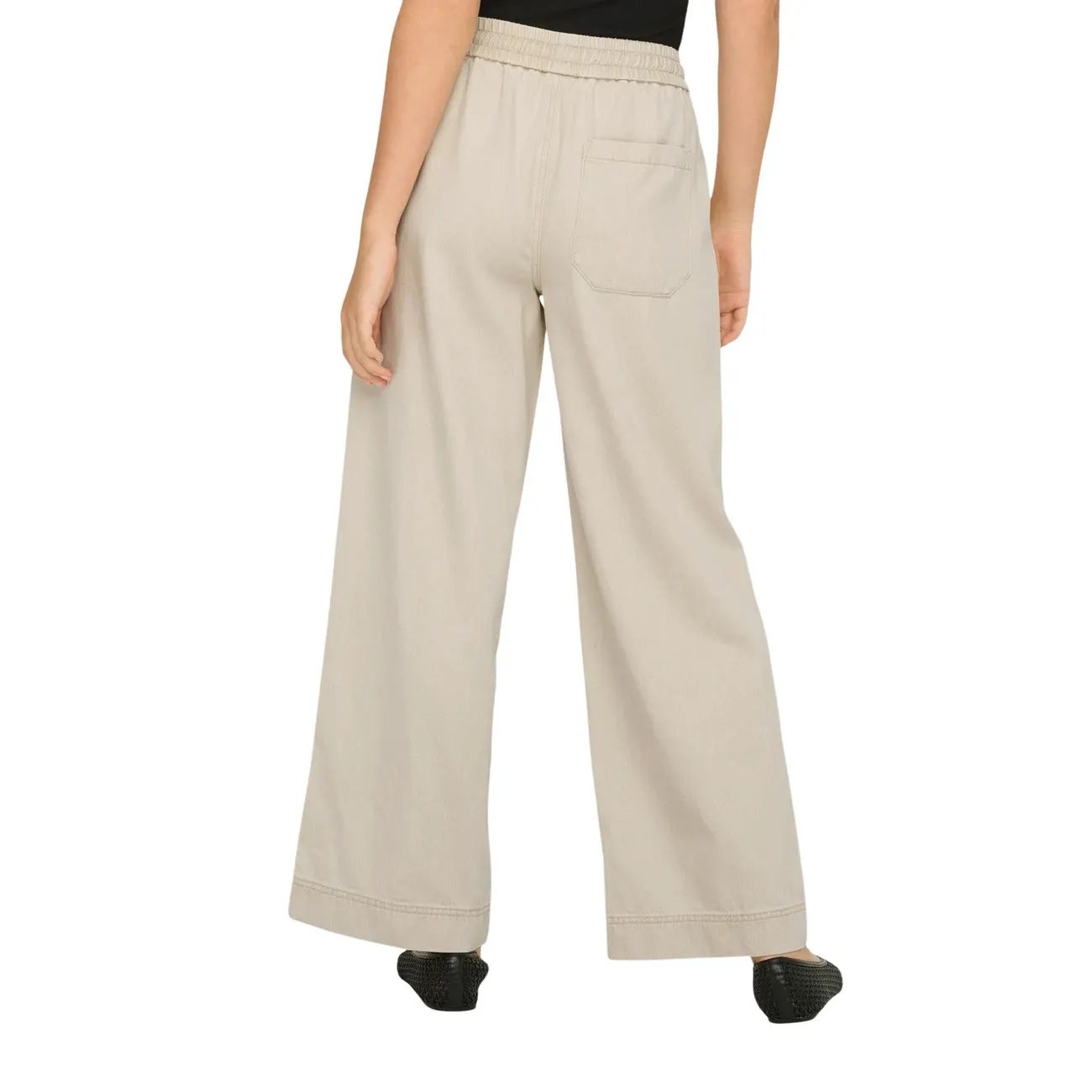 Only Women Beige Wide Leg Trousers Drawstring Waist Comfortable Lyocell by Only