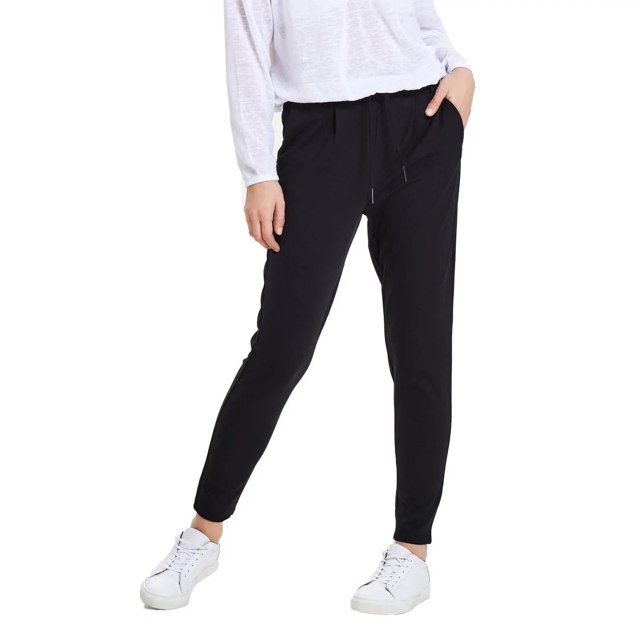 Only Women Black Stretch Trousers Featuring Comfortable Lace Waist Style by Only