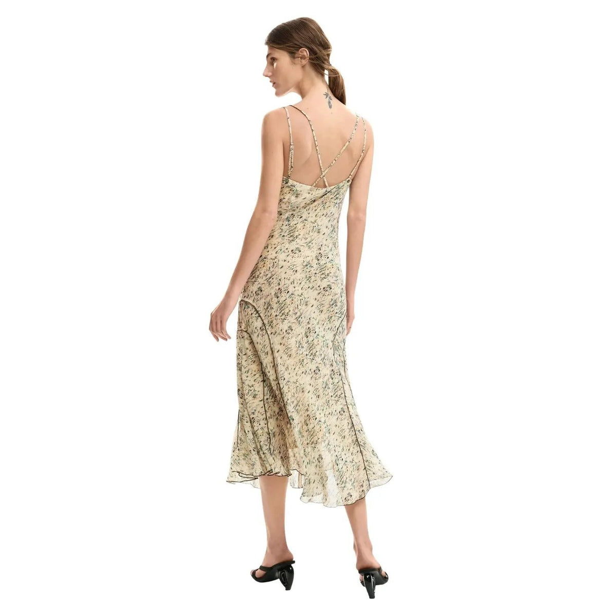 Desigual Women Elegant Printed V-Neck Strap Summer Floral Midi Dress by Desigual