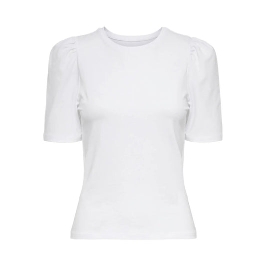 Stylish Only Women Black Puff Sleeve Comfy Cotton Blend Round Neck T Shirt by Only