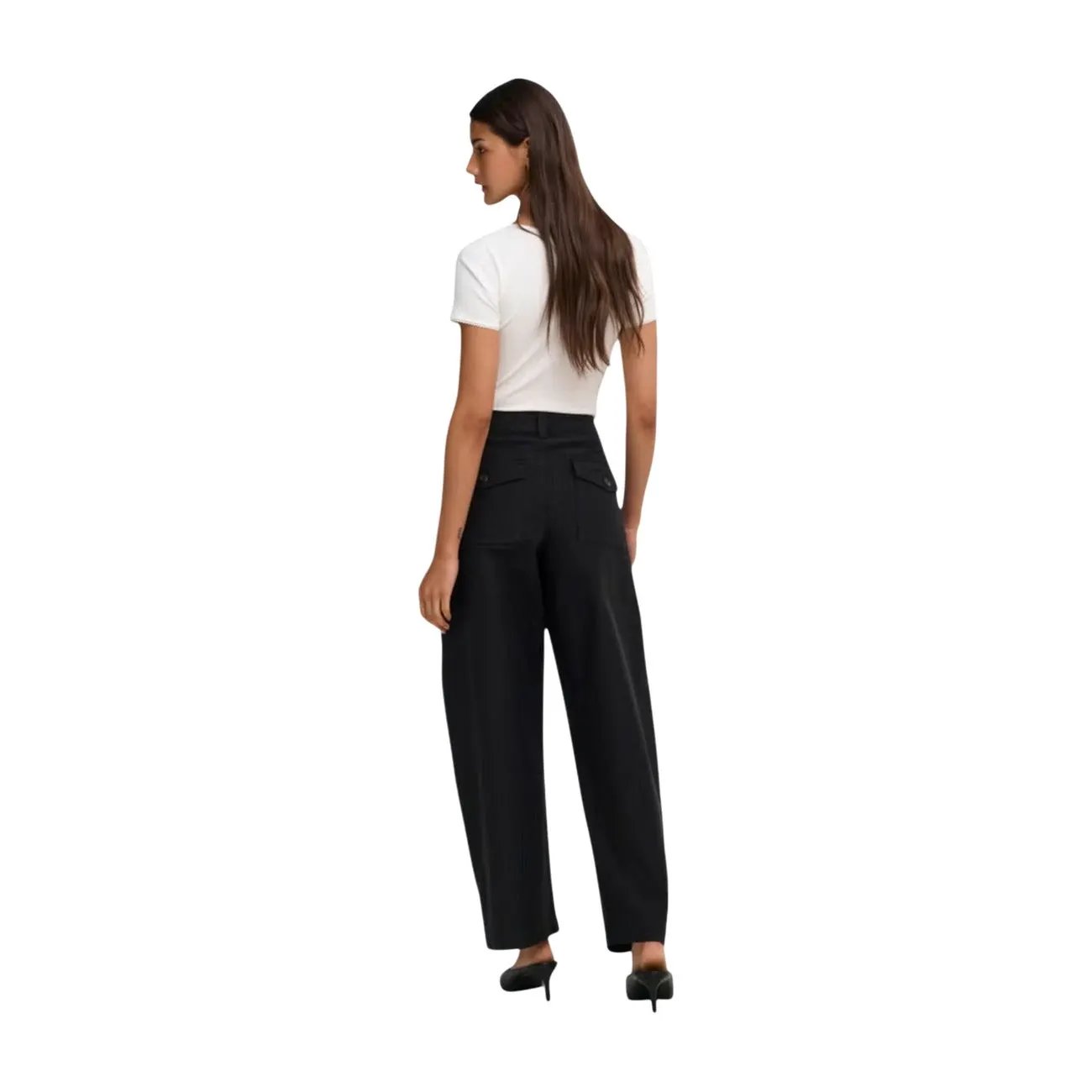 Only Women Black Stretch Barrel Trousers Premium Comfortable Fall Style by Only