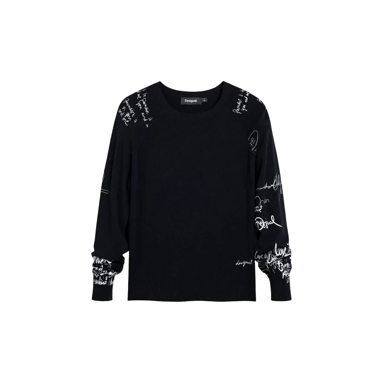 Desigual Women Elegant Black Script Print Long Sleeve Knitwear Sweater by Desigual