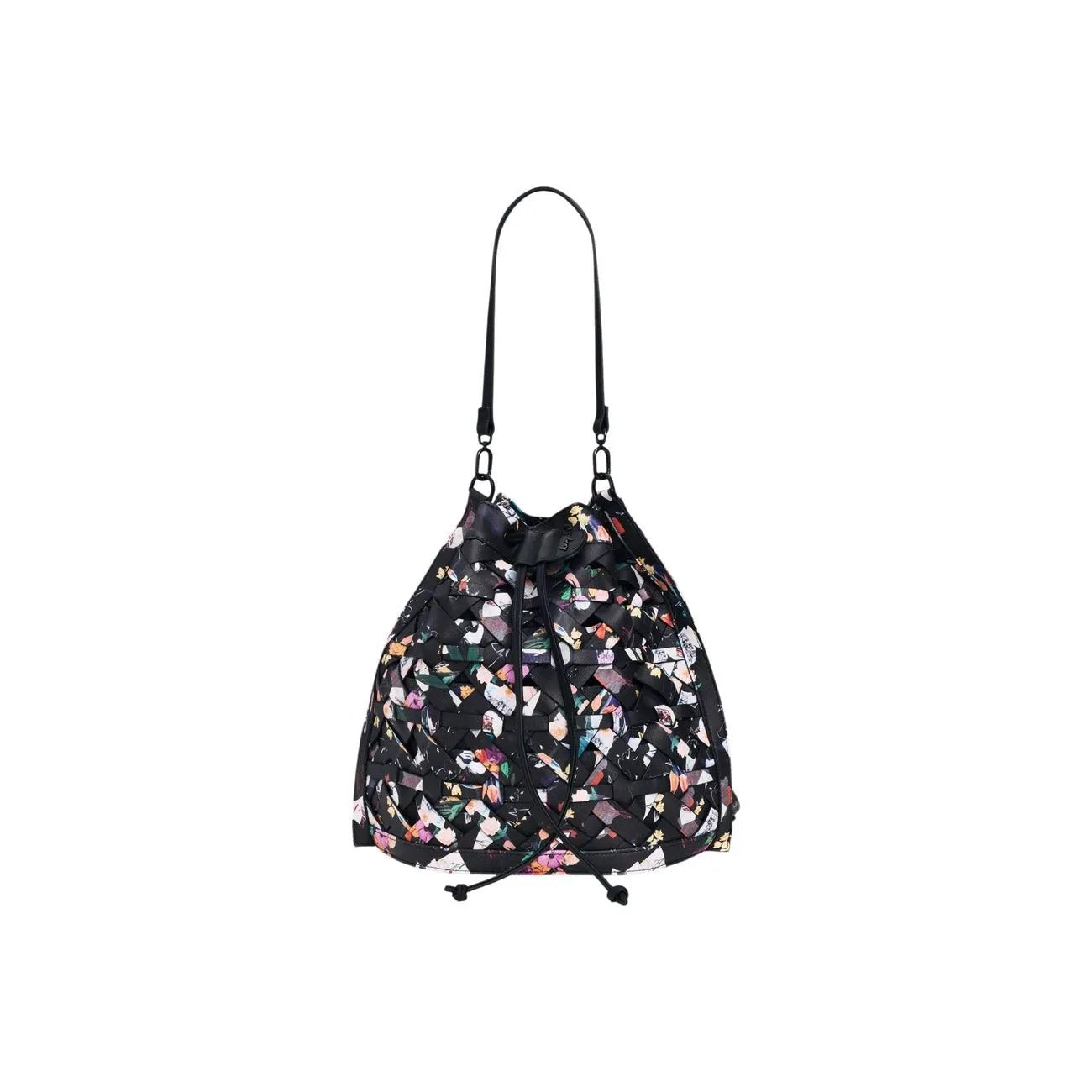 Desigual Women Black Cotton Floral Print Crossbody Bag With Inside Pockets by Desigual