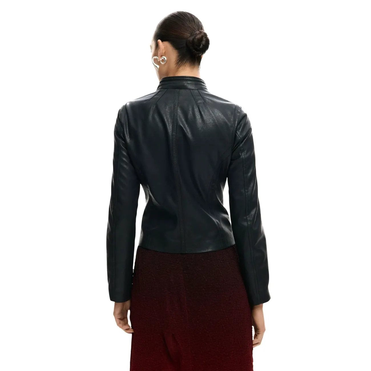 Desigual Women Elegant Black Zip Faux Leather Turtleneck Long Sleeve Blazer by Desigual