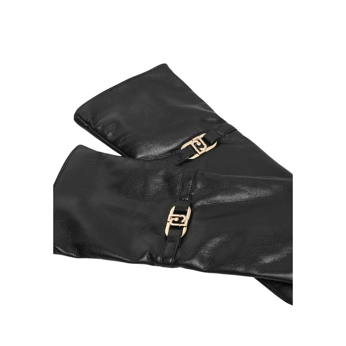 Liu Jo Women Black Faux Leather Gloves With Logo Buckle Stylish Warm Winter by Liu Jo