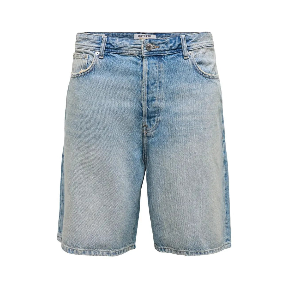 Only & Sons Men Blue Organic Cotton Denim Shorts Zipper and Button Closure by Only & Sons