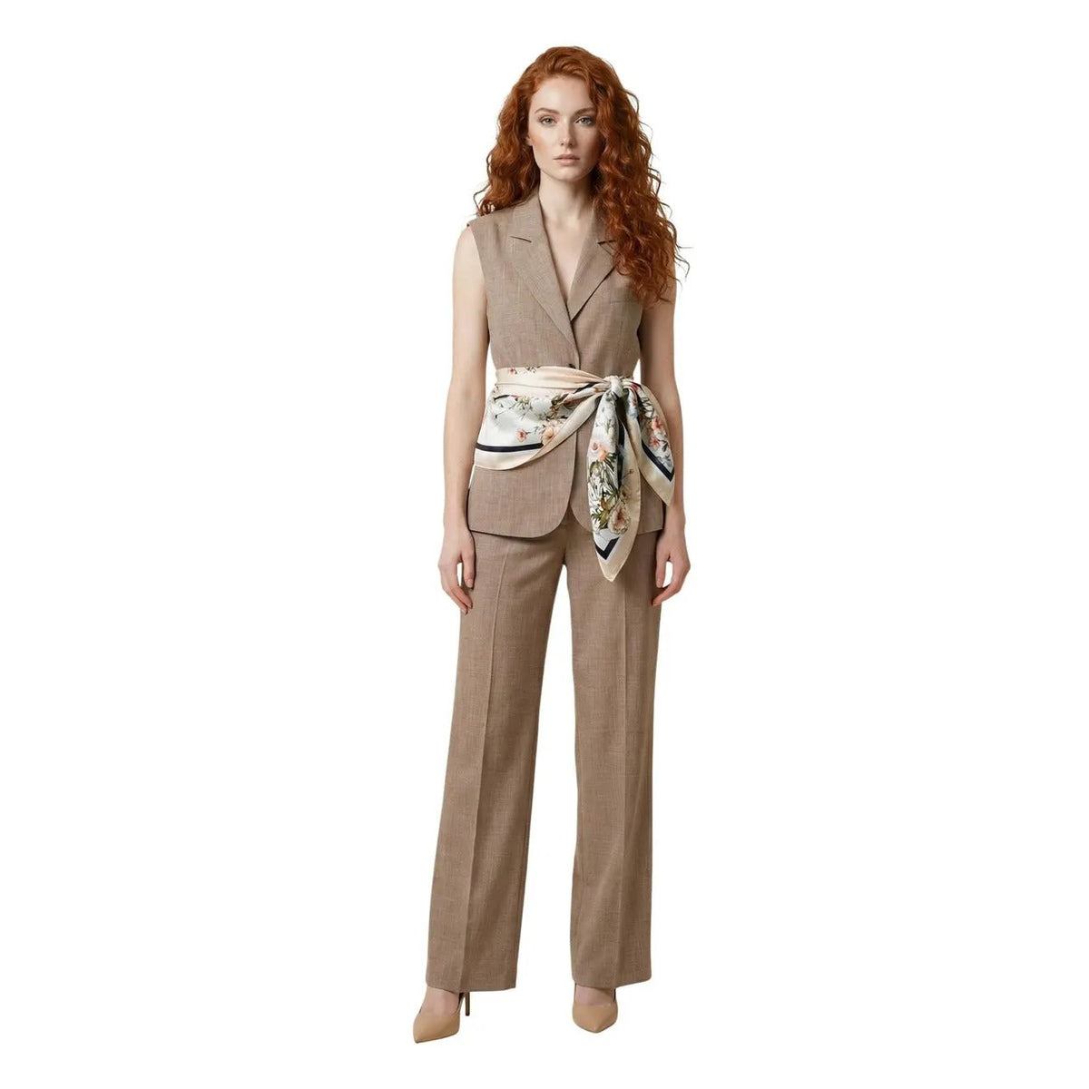 Liu Jo Women Beige Pleated Wide Leg Trousers Elegant Stretch Pants by Liu Jo
