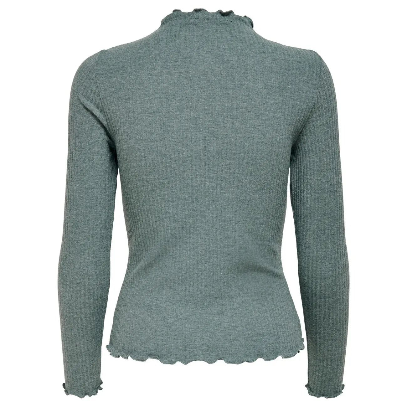 Only Women Green Long Sleeve Ribbed Knitwear Top With Ruffle Detail by Only
