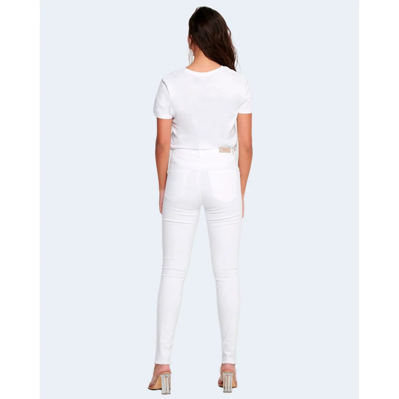 Only Women White Cotton Stretch Trousers Slim Fit Casual Fashion by Only