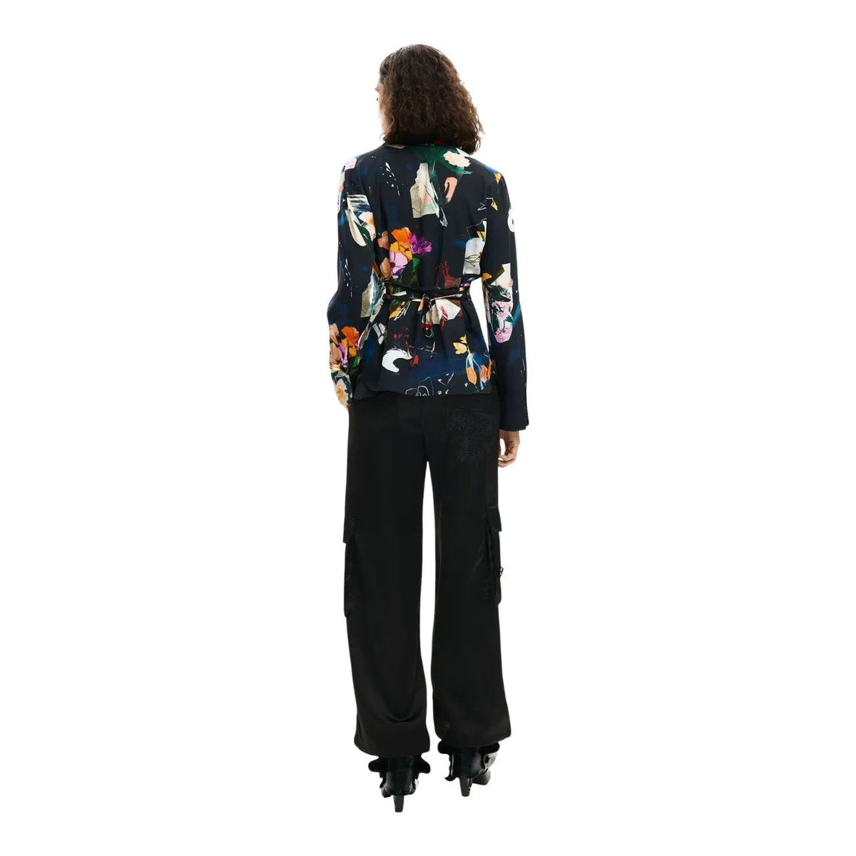 Desigual Women Elegant Black Floral V Neck Long Sleeve Button Shirt by Desigual