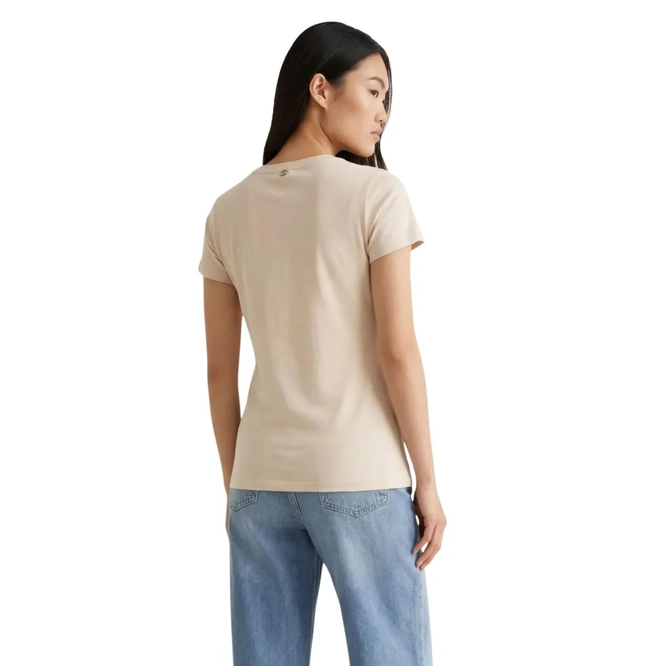 Liu Jo Women T Shirt Soft Cotton Embroidered Floral Detail Beige by Liu Jo