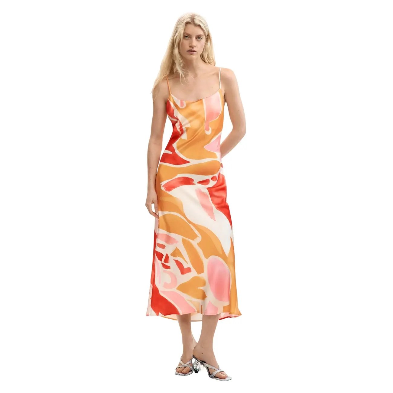Desigual Women Orange Abstract Print Sleeveless Round Neck Dress by Desigual