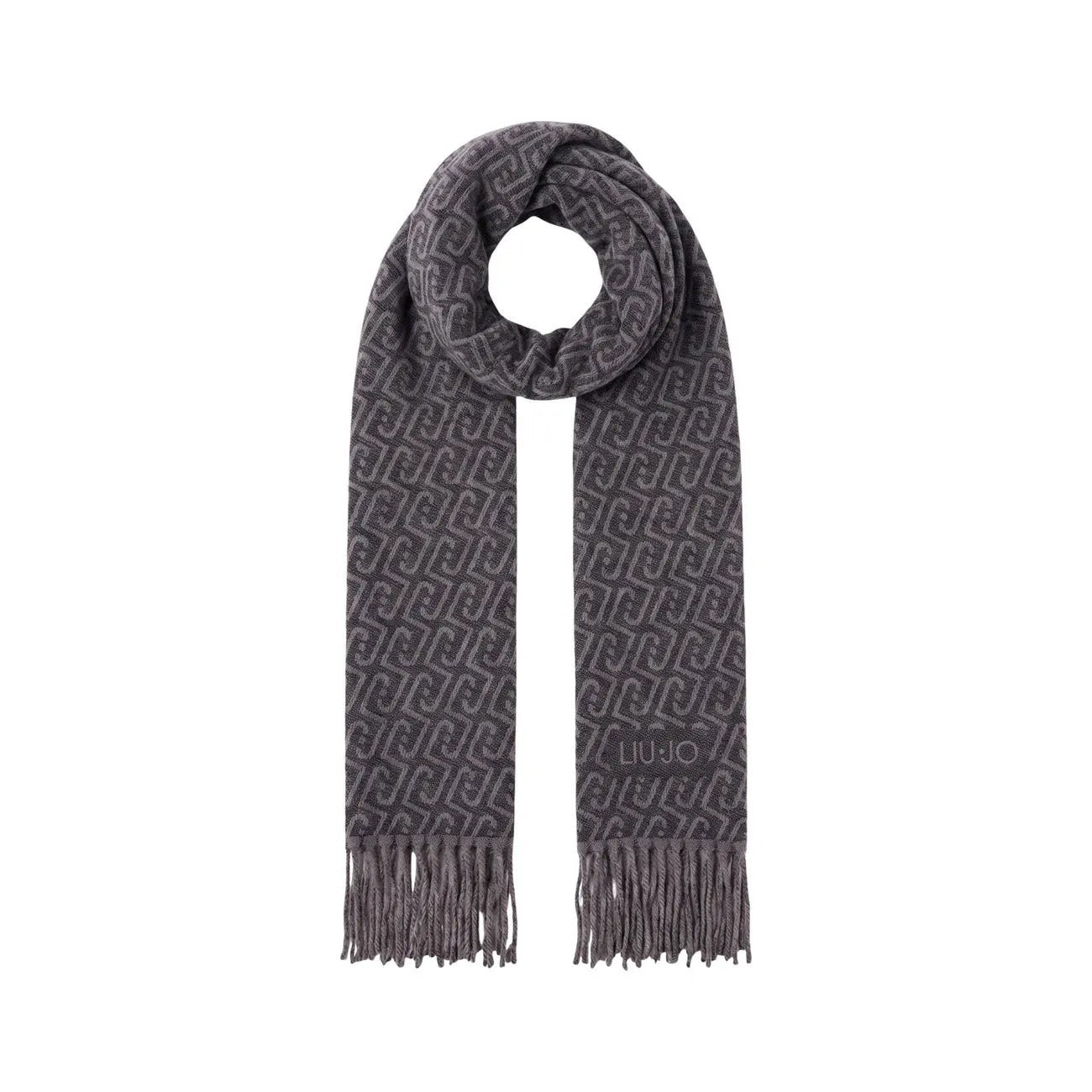 Liu Jo Women Elegant Grey Patterned Winter Scarf Shawl With Fringe Detail by Liu Jo