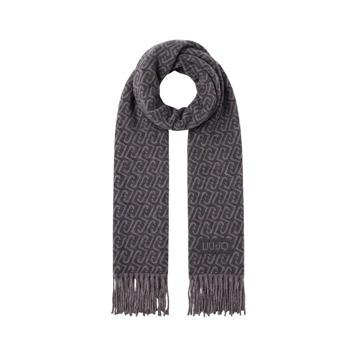 Liu Jo Women Elegant Grey Patterned Winter Scarf Shawl With Fringe Detail by Liu Jo