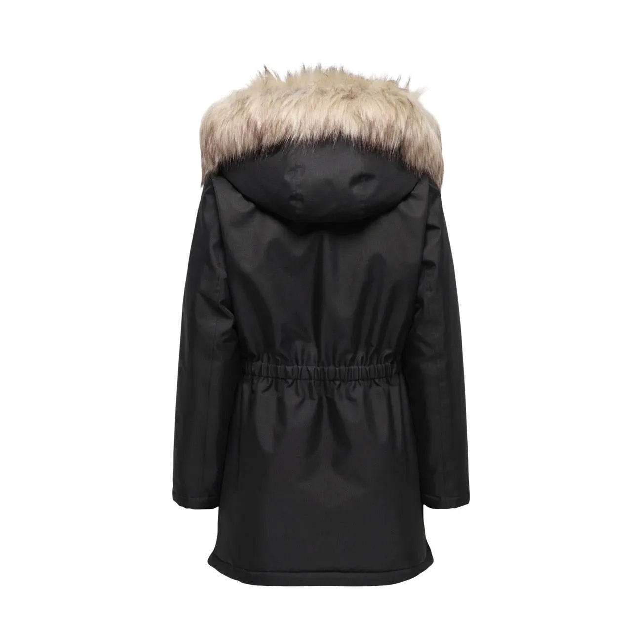 Only Women Black Winter Fur Hooded Parka Jacket With Zipper Warm Stylish by Only