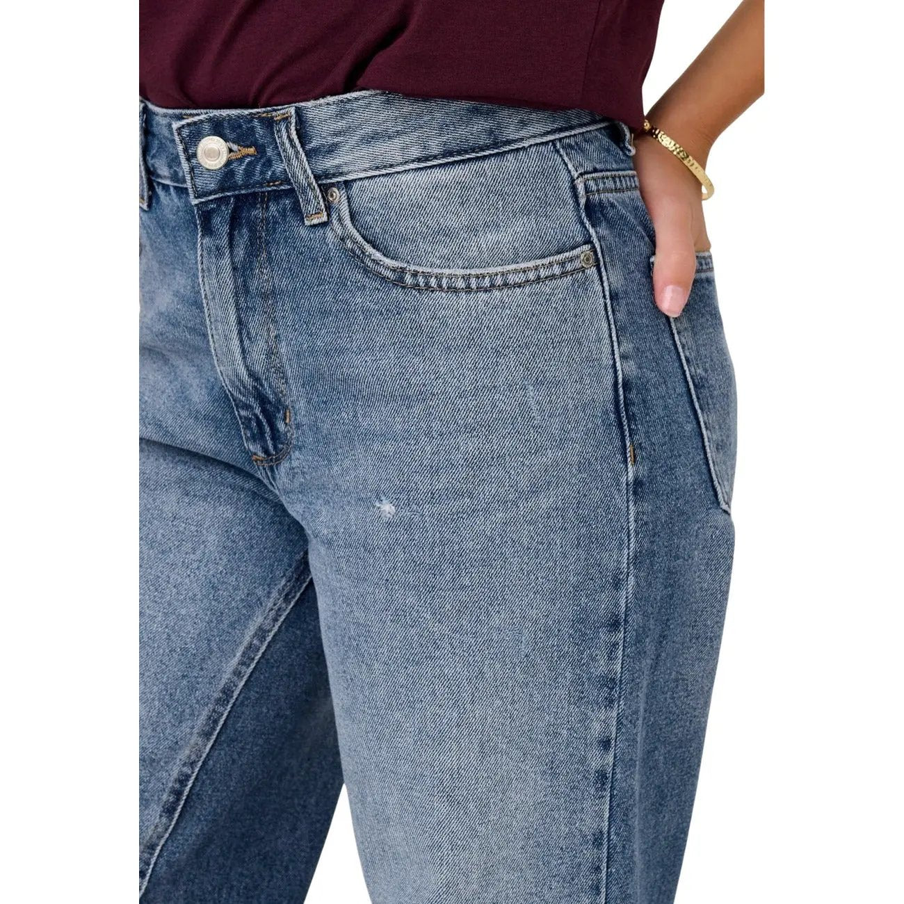 Only Women Wide Leg Fold Up Blue Denim Jeans Cotton Comfortable Fit by Only